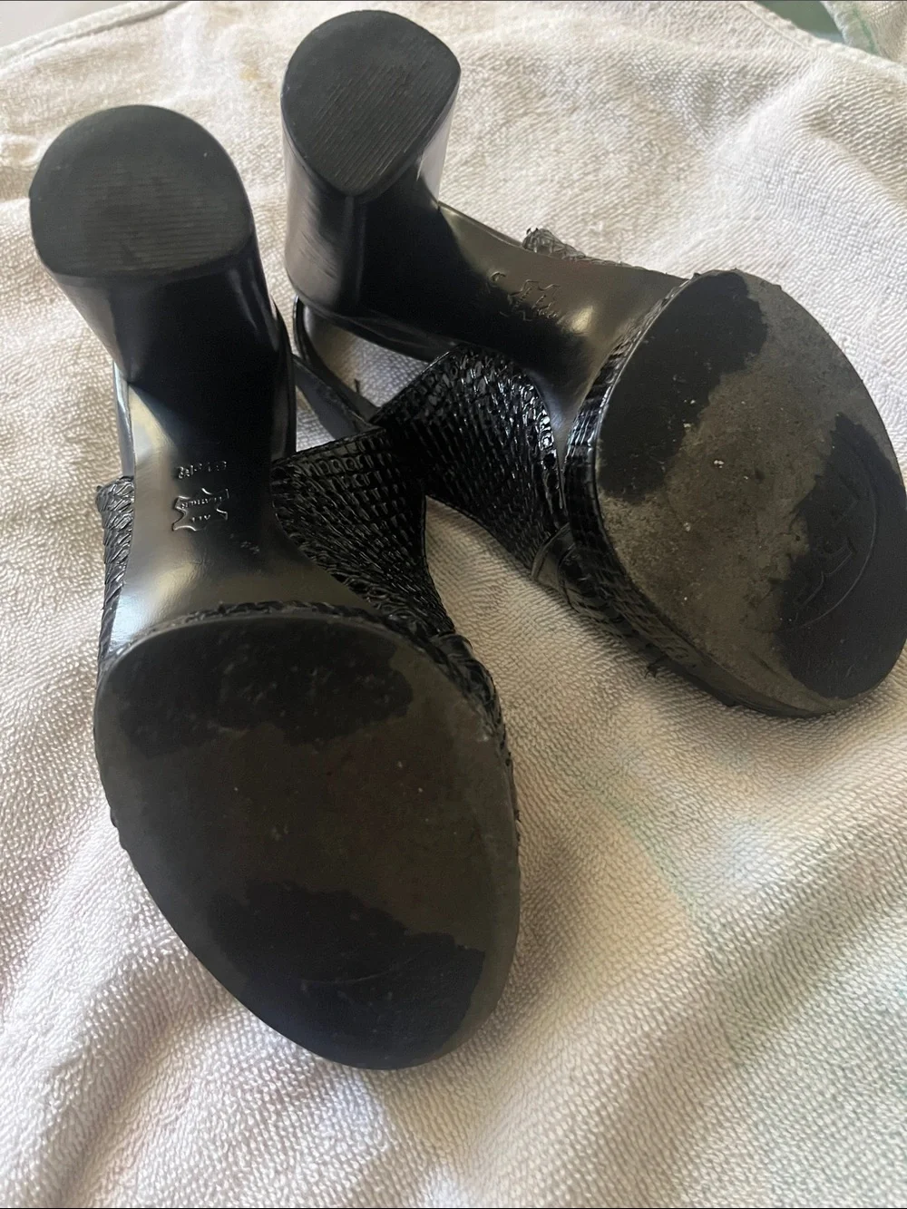Tory Burch Black Leather Crisscross Slingback Heels with Gold Buckles